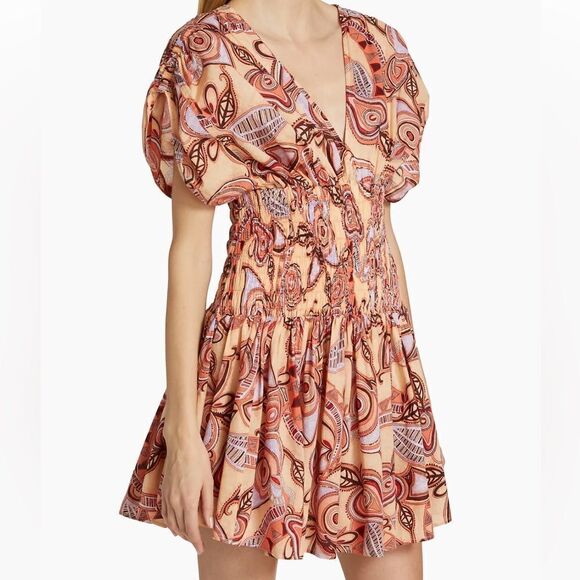 NWT A.L.C Luna Smocked Dress Nude Peach Multi Size 8 $ 495.00 - Picture 5 of 11